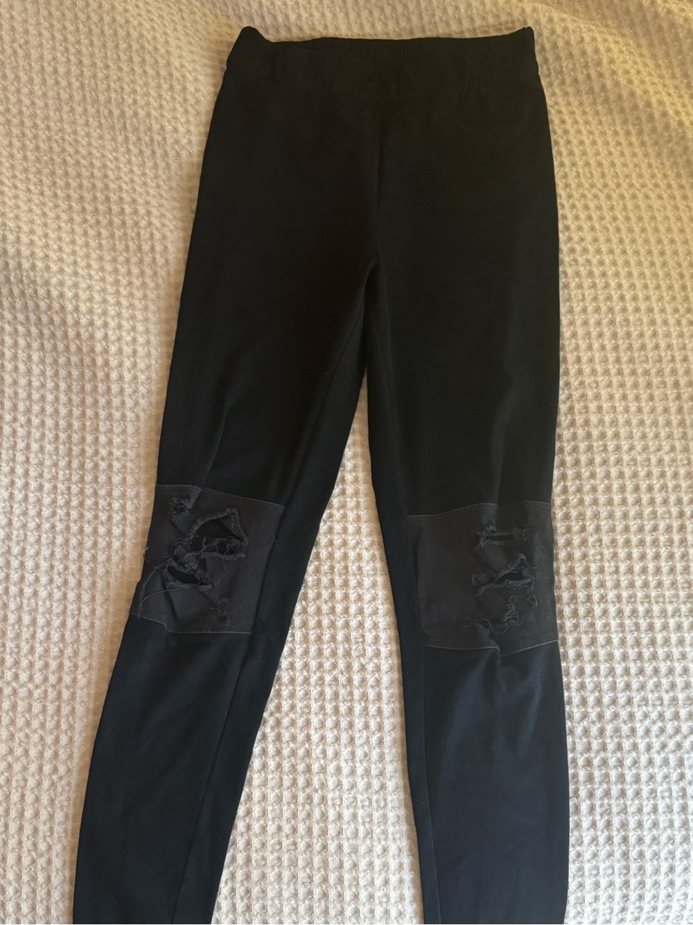 Black faux sude Leggings with Knee Patch Detail